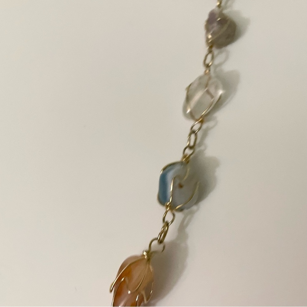 Boho Multi Gemstone Wire Wrapped Necklace Tumbled Stone Crystal Jewelry - Picture 15 of 15